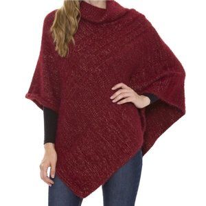 WOMENS WINE LUREX KNITTED TURTLENECK PONCHO - OS